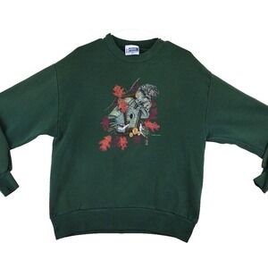Endless Designs‎ Green Wildlife Birdhouse Squirrel Oak Leaf Graphic Sweatshirt